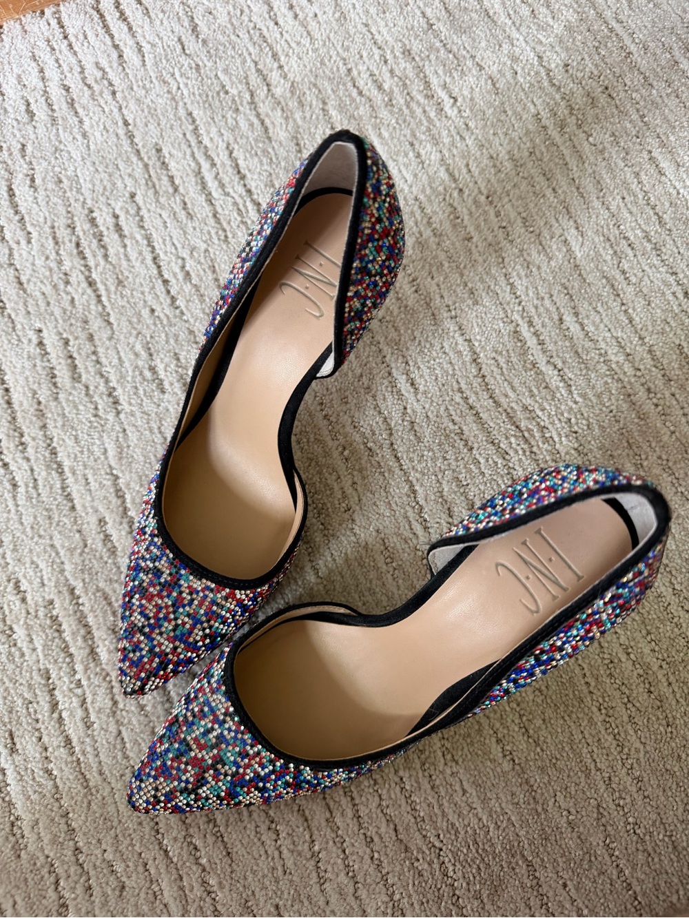 INC International Concepts Multicolor Beaded Pointed-Toe Heels